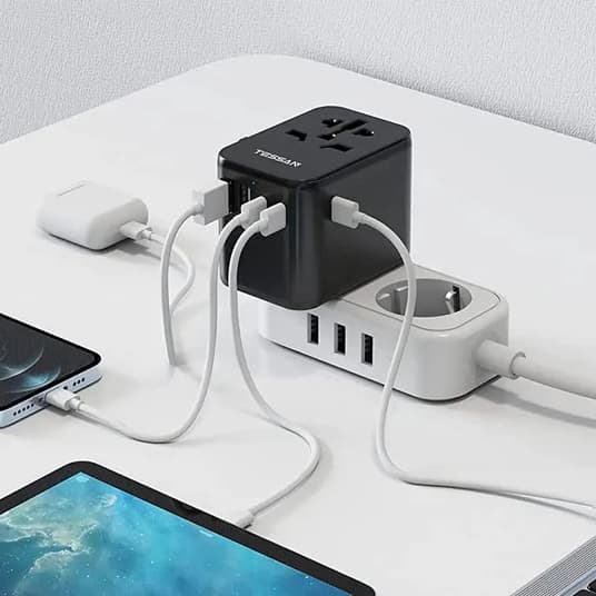 28W Universal International Travel Plug Adaptor with 2 USB & 3 USB C Ports - custom logo thumbnail 2