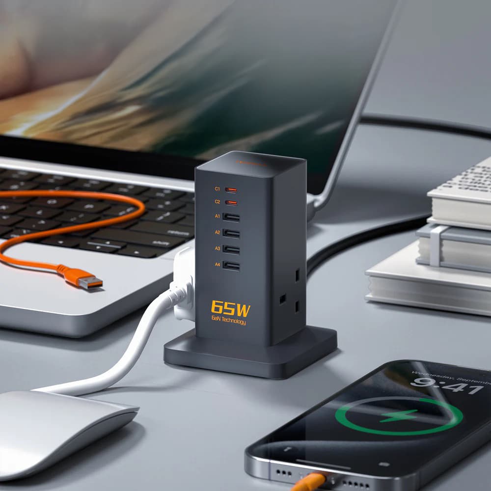 65W GaN Charger Multiple Extension Cord Extension Tower with USB C Charging Station - custom logo thumbnail 4
