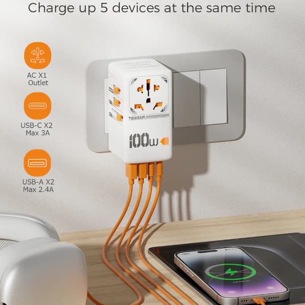 100W Fast Charging Universal Adaptor with 2 USB C & 2 USB Charging Ports - custom logo thumbnail 2