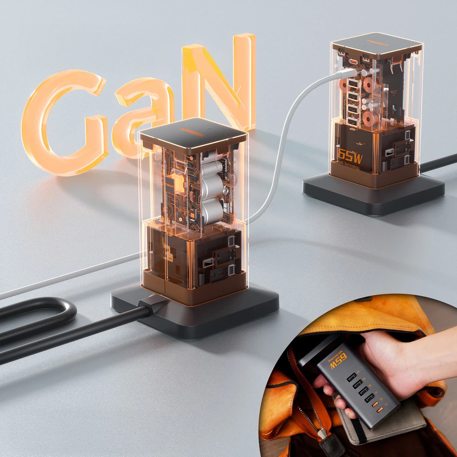 65W GaN Charger Multiple Extension Cord Extension Tower with USB C Charging Station - custom logo thumbnail 2