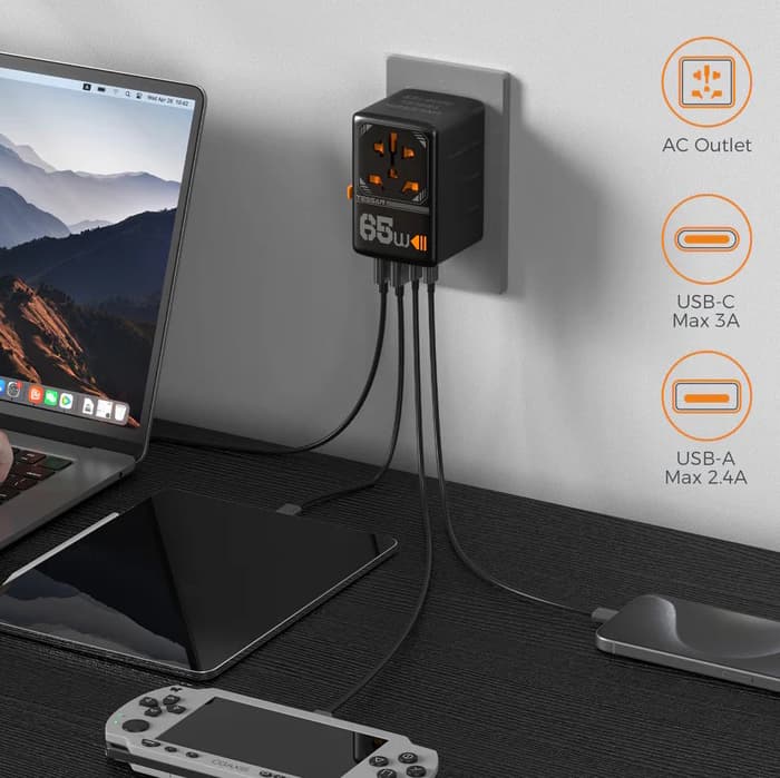 65W International Travel Adaptor with 2 USB C & 2 USB A Charging Ports - custom logo thumbnail 2