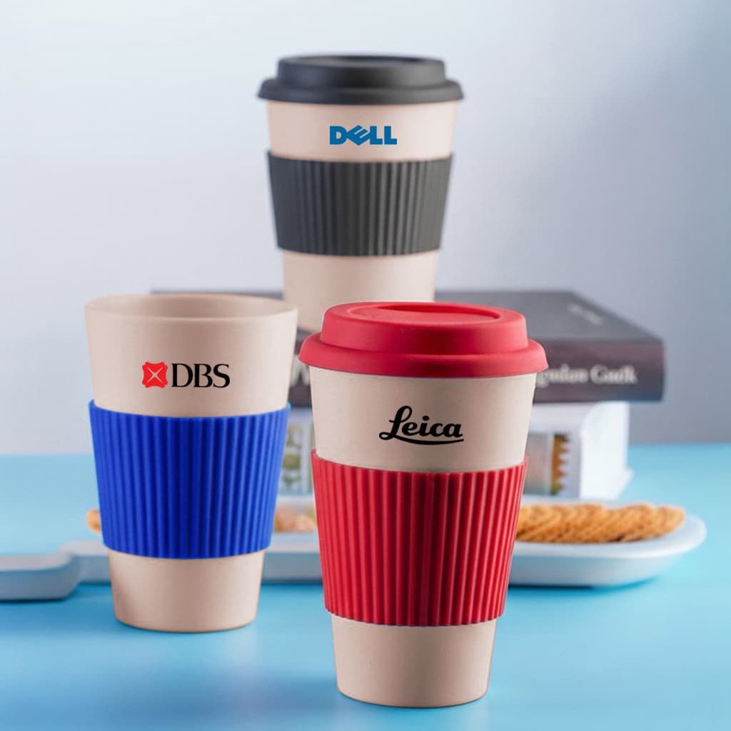 Ly làm từ sợi tre dung tích 400ml, có nắp và vỏ bọc. - in logo - Image 1