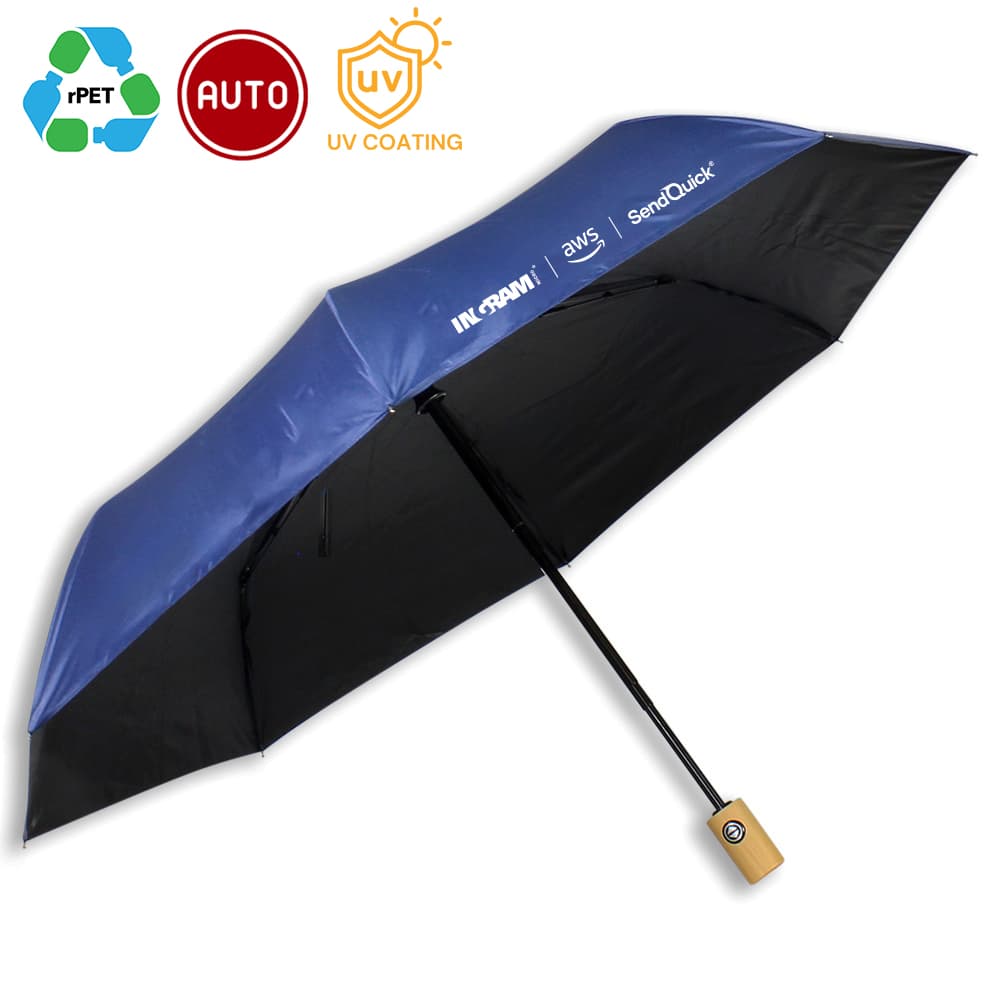 21'' Automatic Foldable RPET Umbrella (with UV Coating) - custom logo