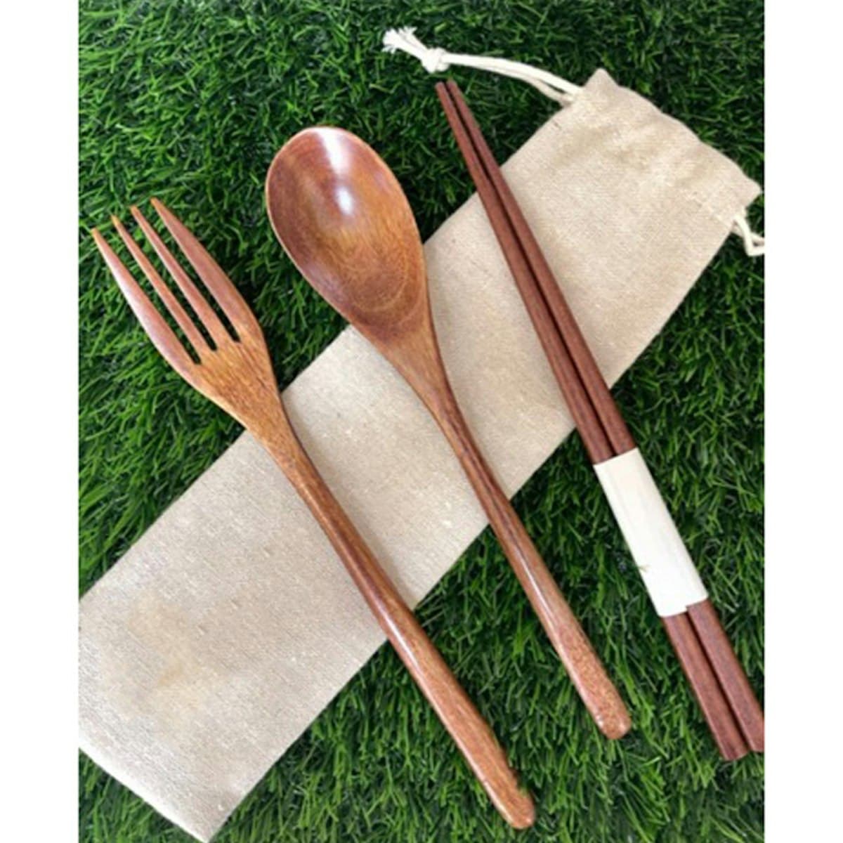 Premium Bamboo Cutlery Set with Canvas Sleeve - custom logo