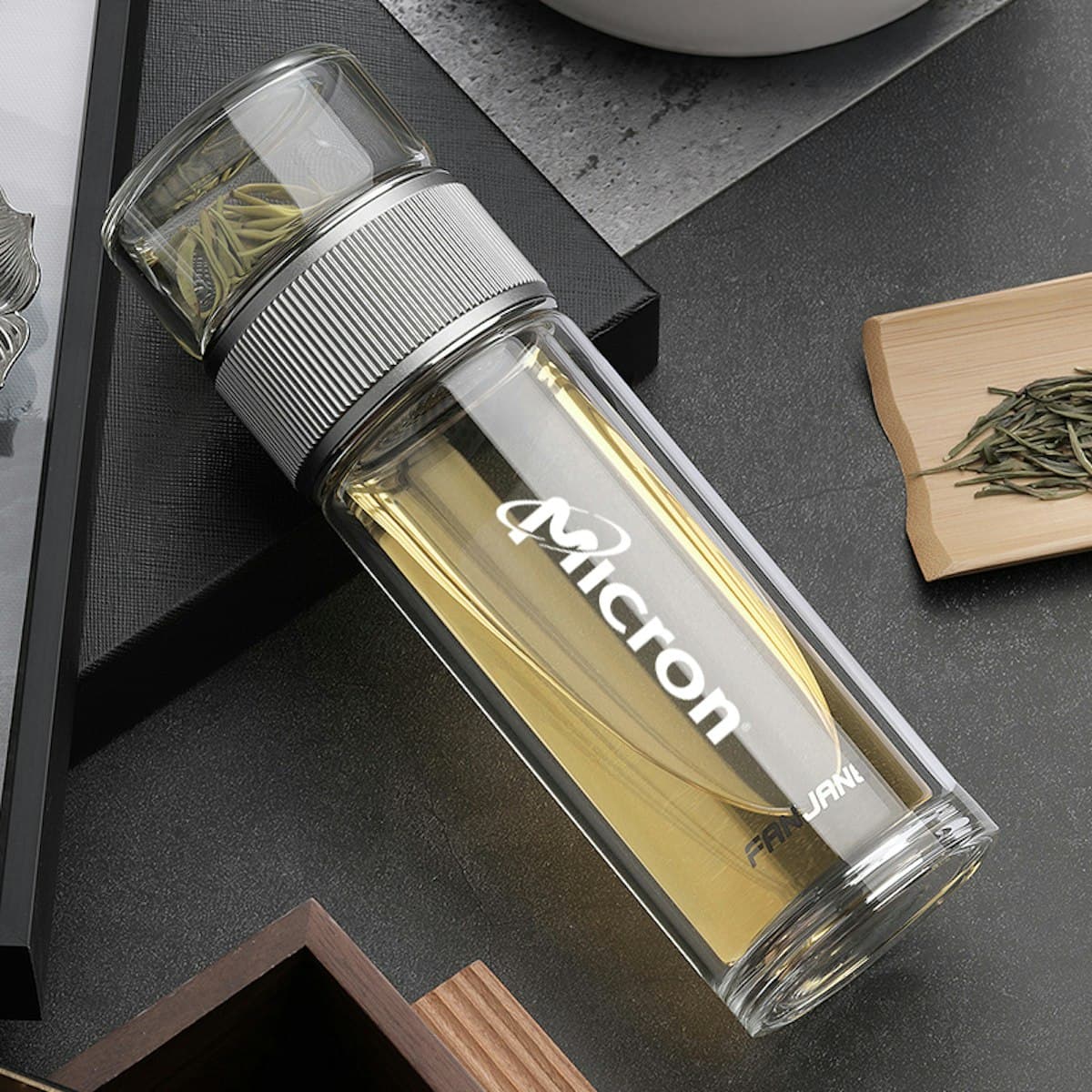 Bình treo tường đôi Gear 350ml có nắp pha trà - in logo