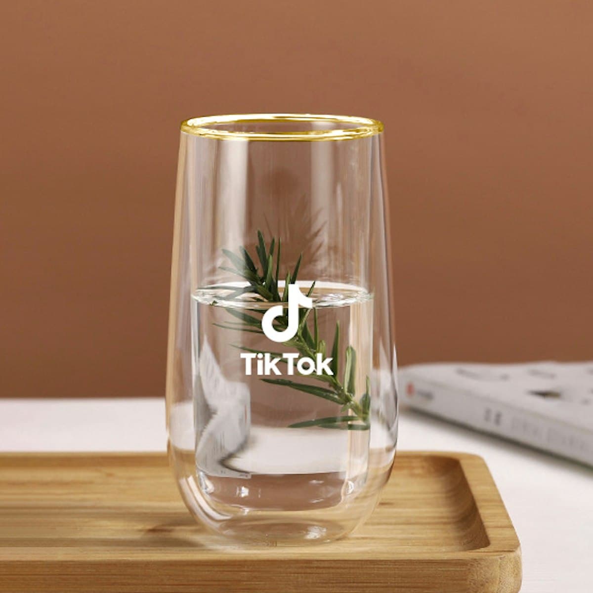 Cốc thủy tinh treo tường đôi lăng kính 270ml - in logo