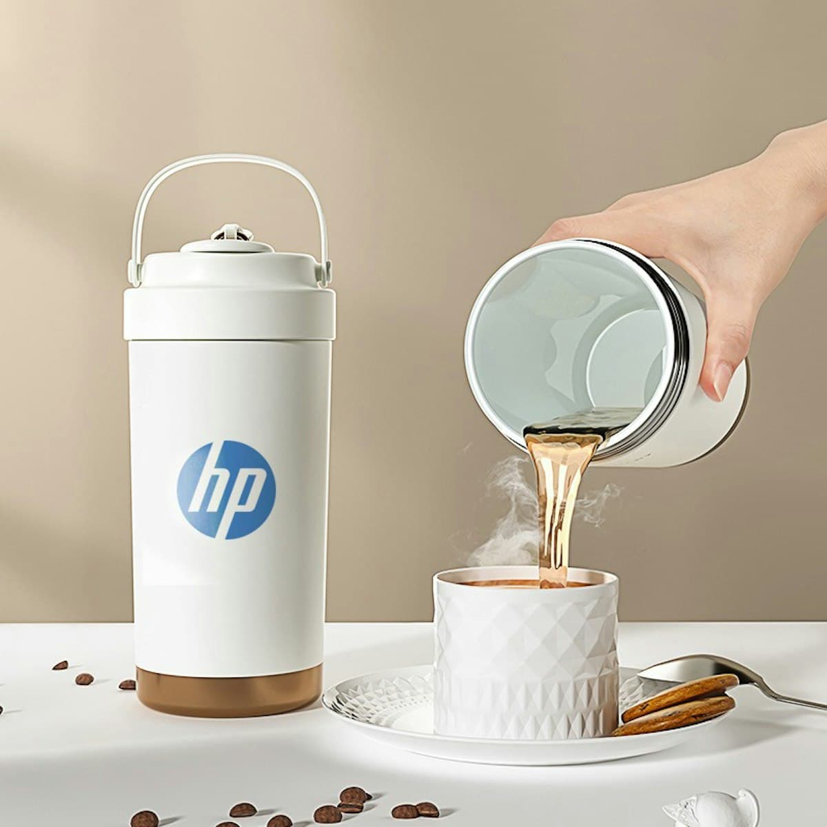 Cốc cách nhiệt lót gốm Chime 500ml có ống hút - in logo