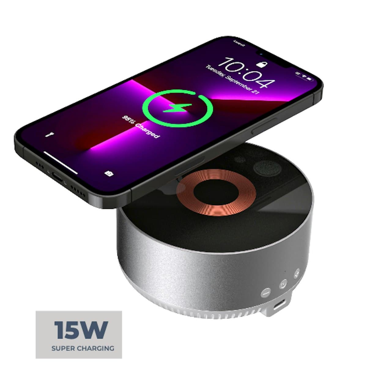 Bộ sạc không dây mặt kính 15W có loa Bluetooth - in logo