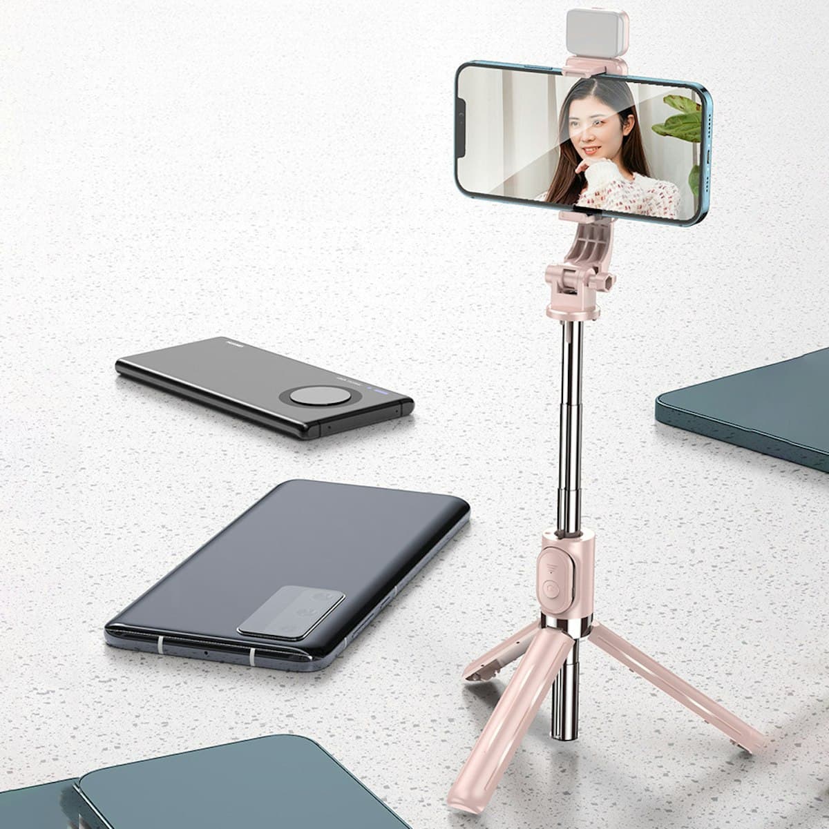 Gậy selfie có chân máy có thể sạc lại 1,4m - in logo