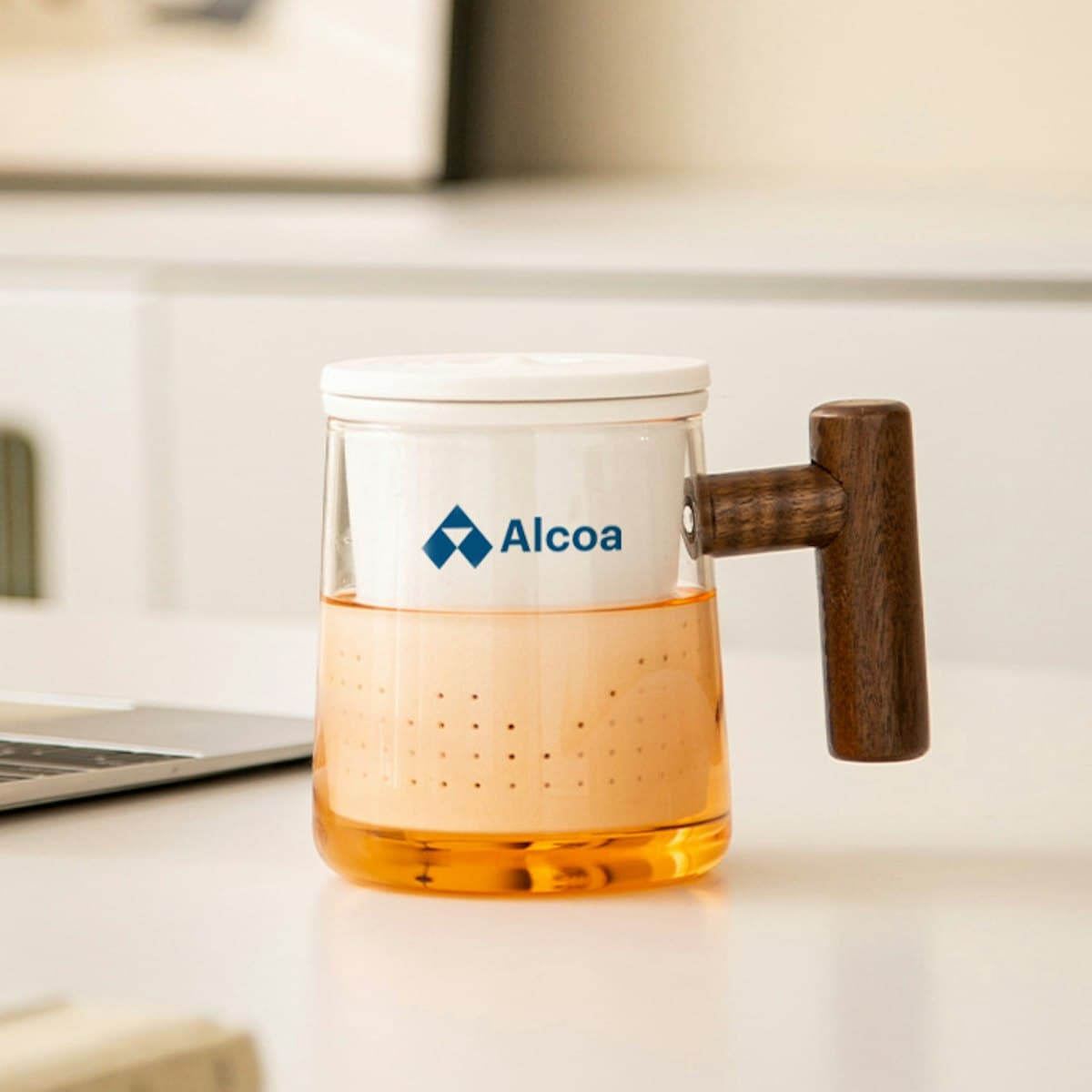 Cốc thủy tinh Bắc Âu 400ml có lưới lọc trà - in logo