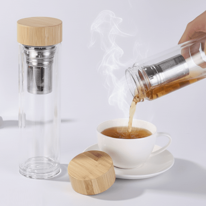 400ml Glass Bamboo Bottle with Tea Infuser - custom logo thumbnail 2