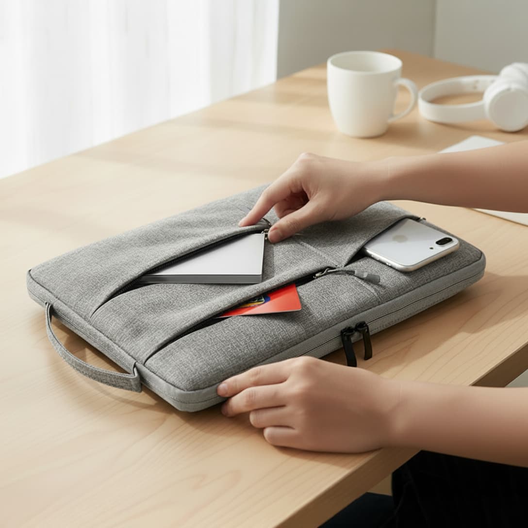 13 Inch Laptop Sleeve with Multi Zip Design and Handle - custom logo thumbnail 2