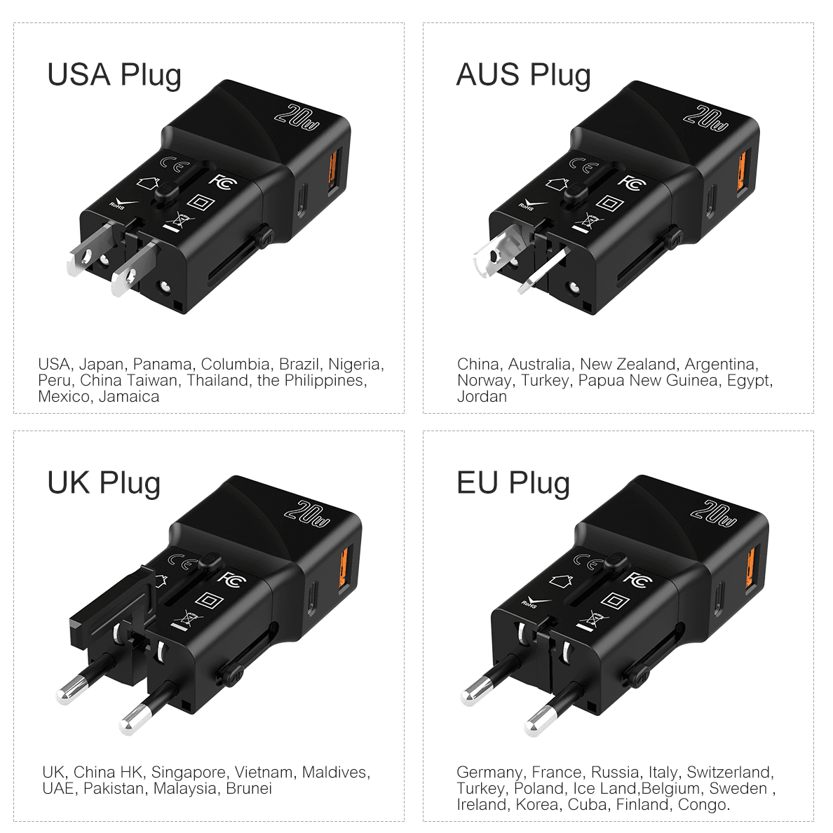 Củ sạc kiêm Adaptor du lịch tích hợp sạc nhanh 25W - in logo thumbnail 3
