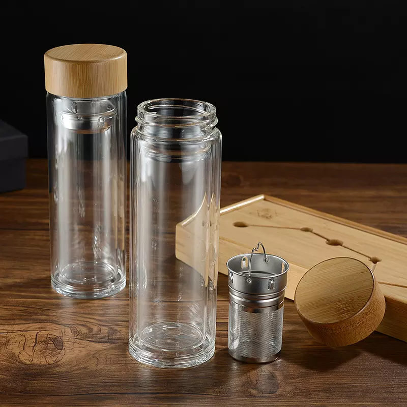 400ml Glass Bamboo Bottle with Tea Infuser - custom logo thumbnail 3