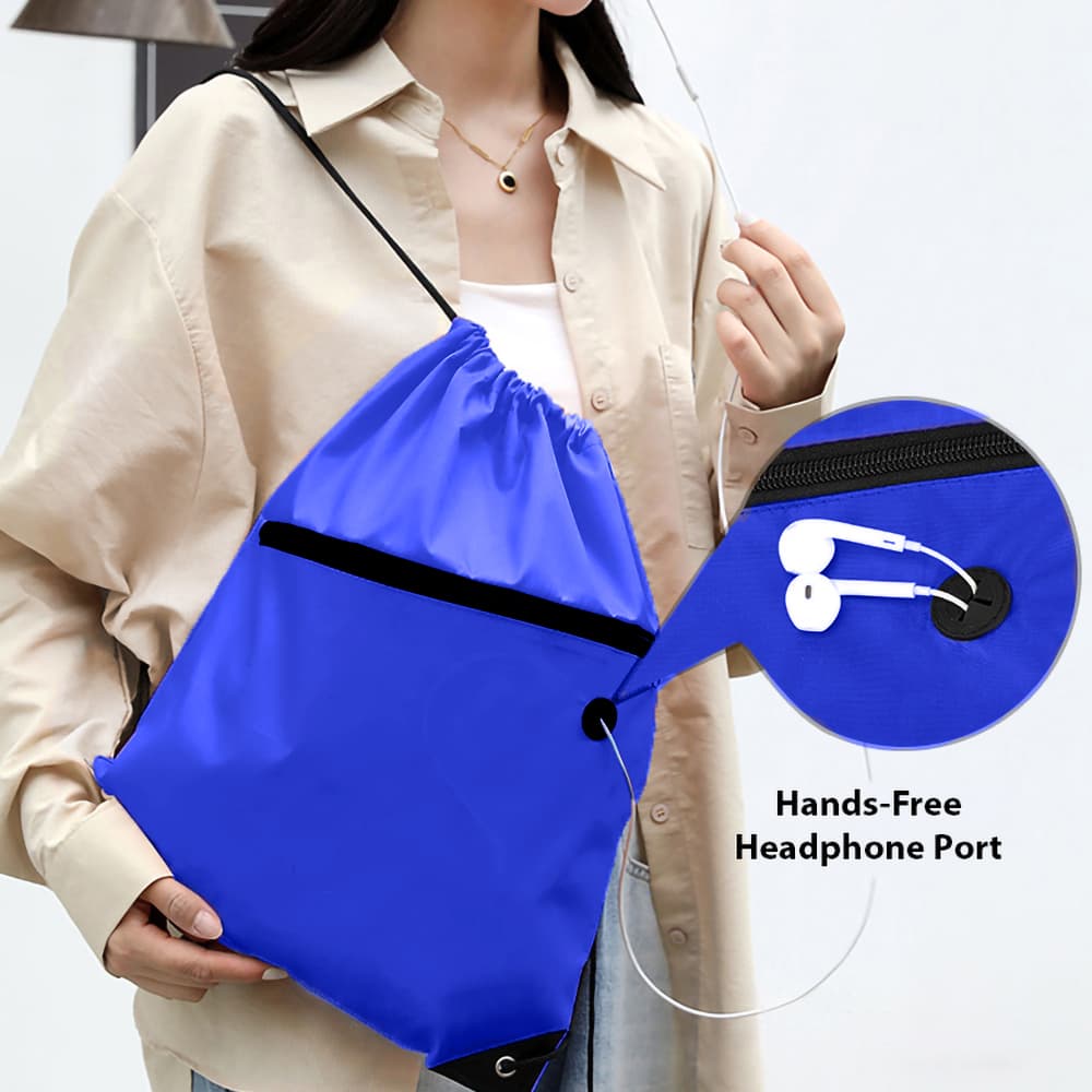 Robin Drawstring Bag with Front Pocket and Earphone Slot - custom logo thumbnail 2