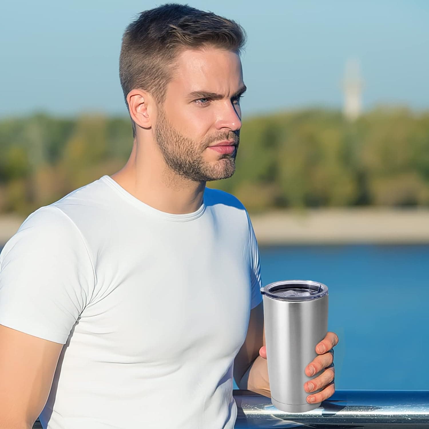 580ml Double Insulated Stainless Steel Tumbler with Lid (Straw friendly) - custom logo thumbnail 4