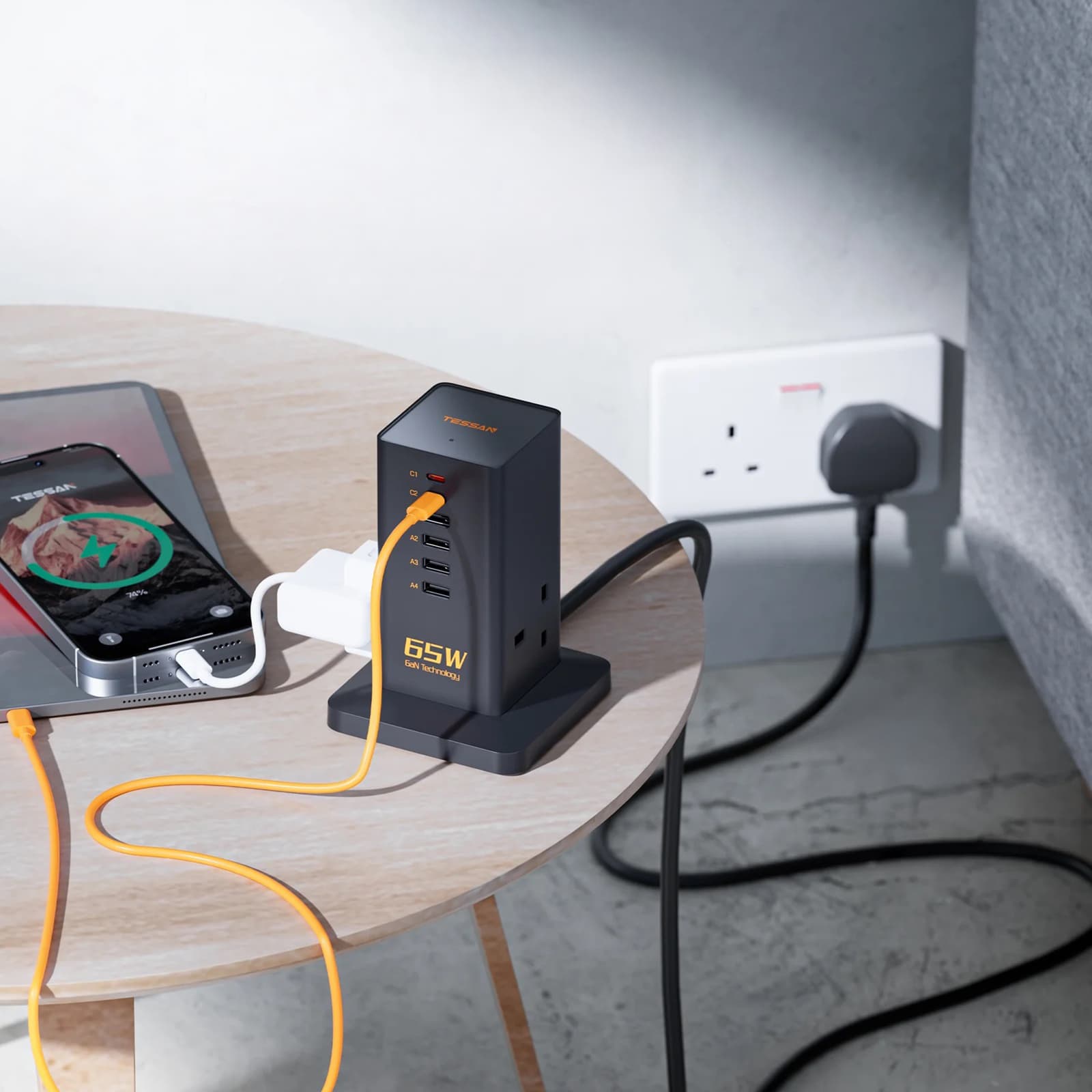 65W GaN Charger Multiple Extension Cord Extension Tower with USB C Charging Station - custom logo thumbnail 3