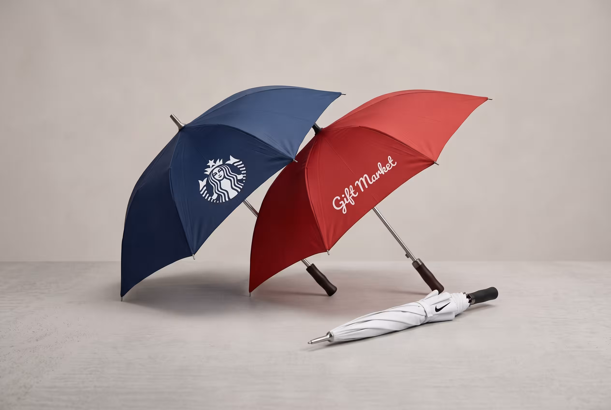 three folded umbrella