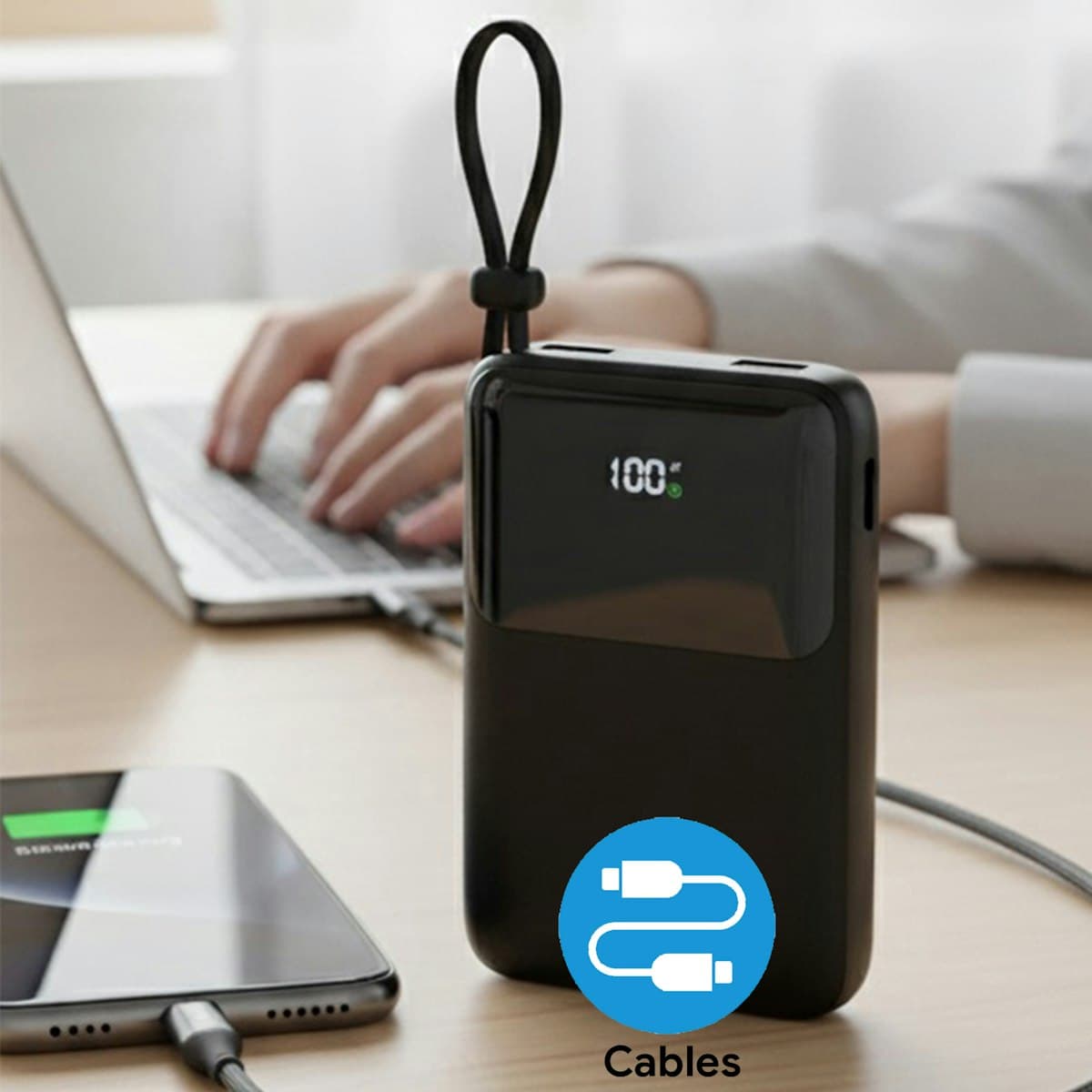 10,000mAh Apex Power Bank with Cables - custom logo
