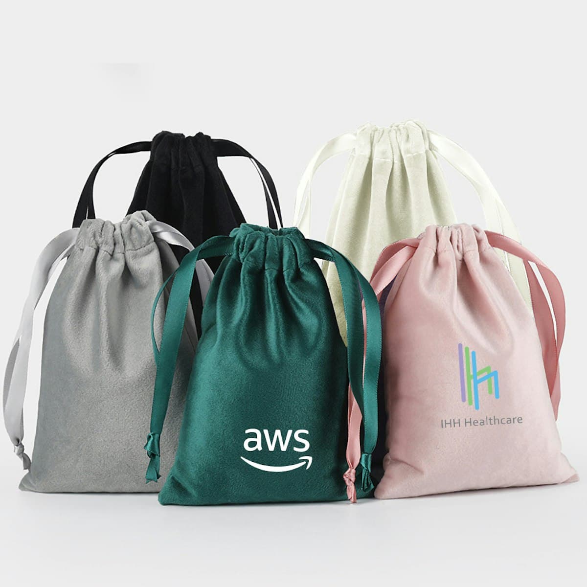Essential Velvet Drawstring Pouch with Ribbon - custom logo