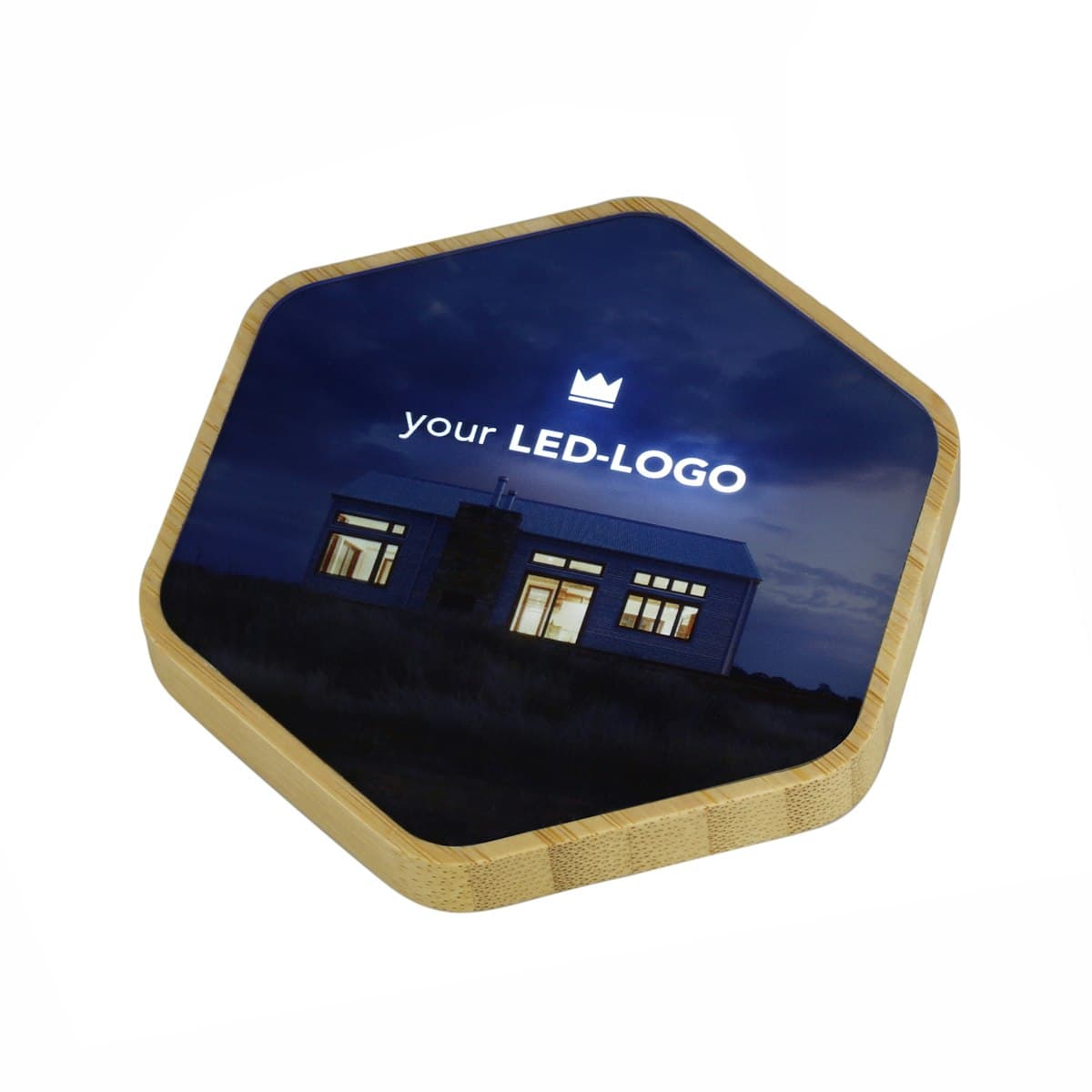 15W Light Up Logo Bamboo Wireless Charger - custom logo