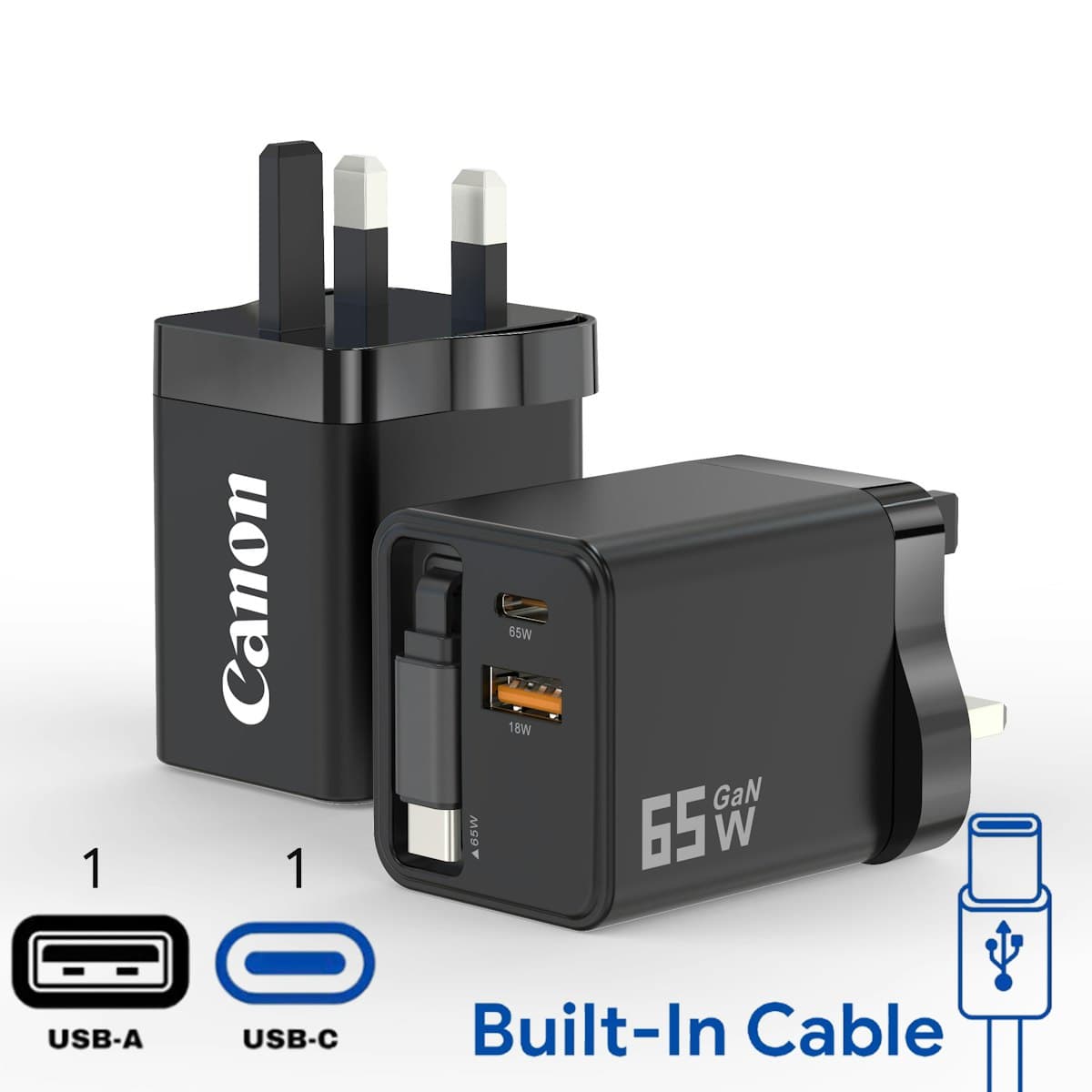 65W Aero GaN Wall Charger with Retractable Cable - custom logo