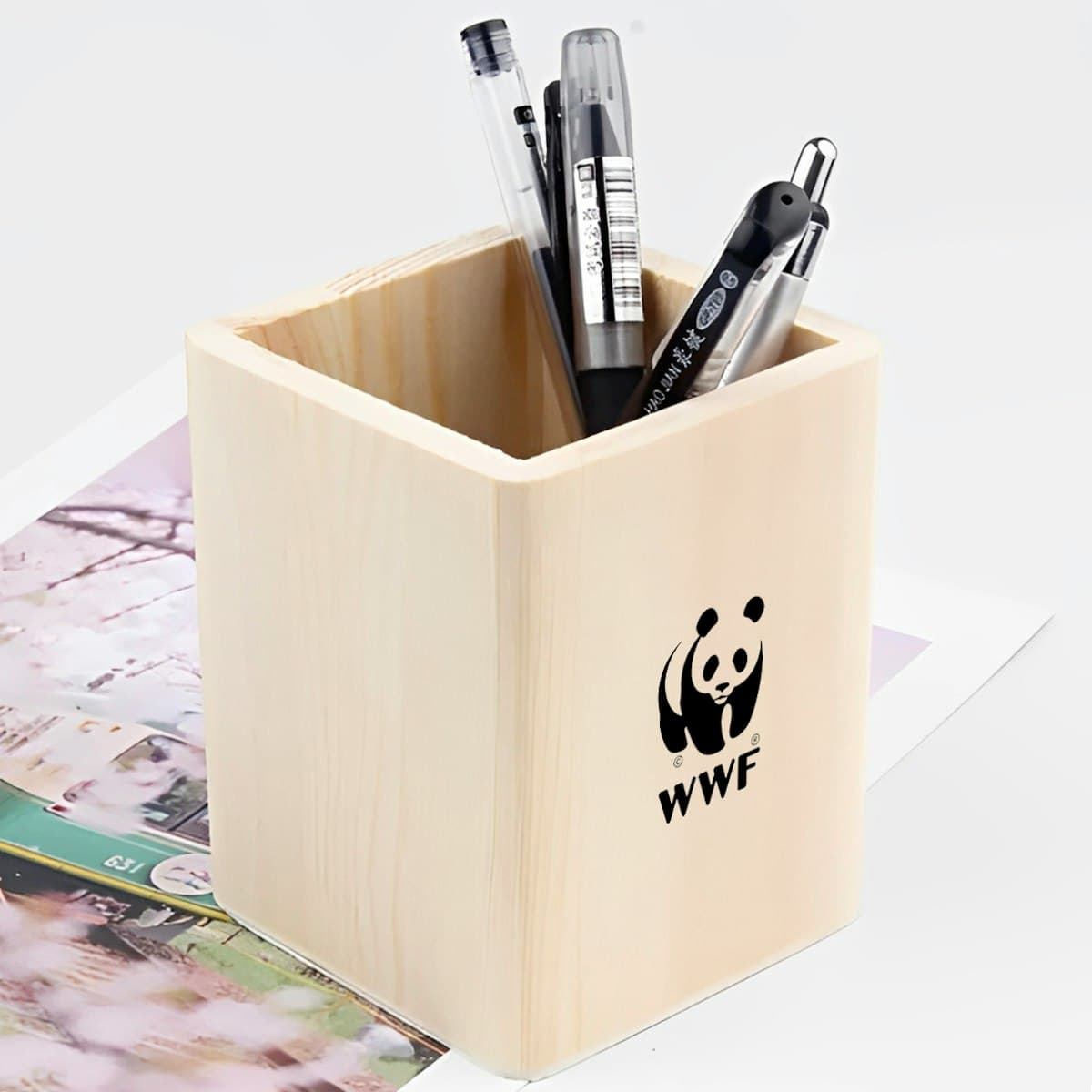 Pine Pen Holder - custom logo