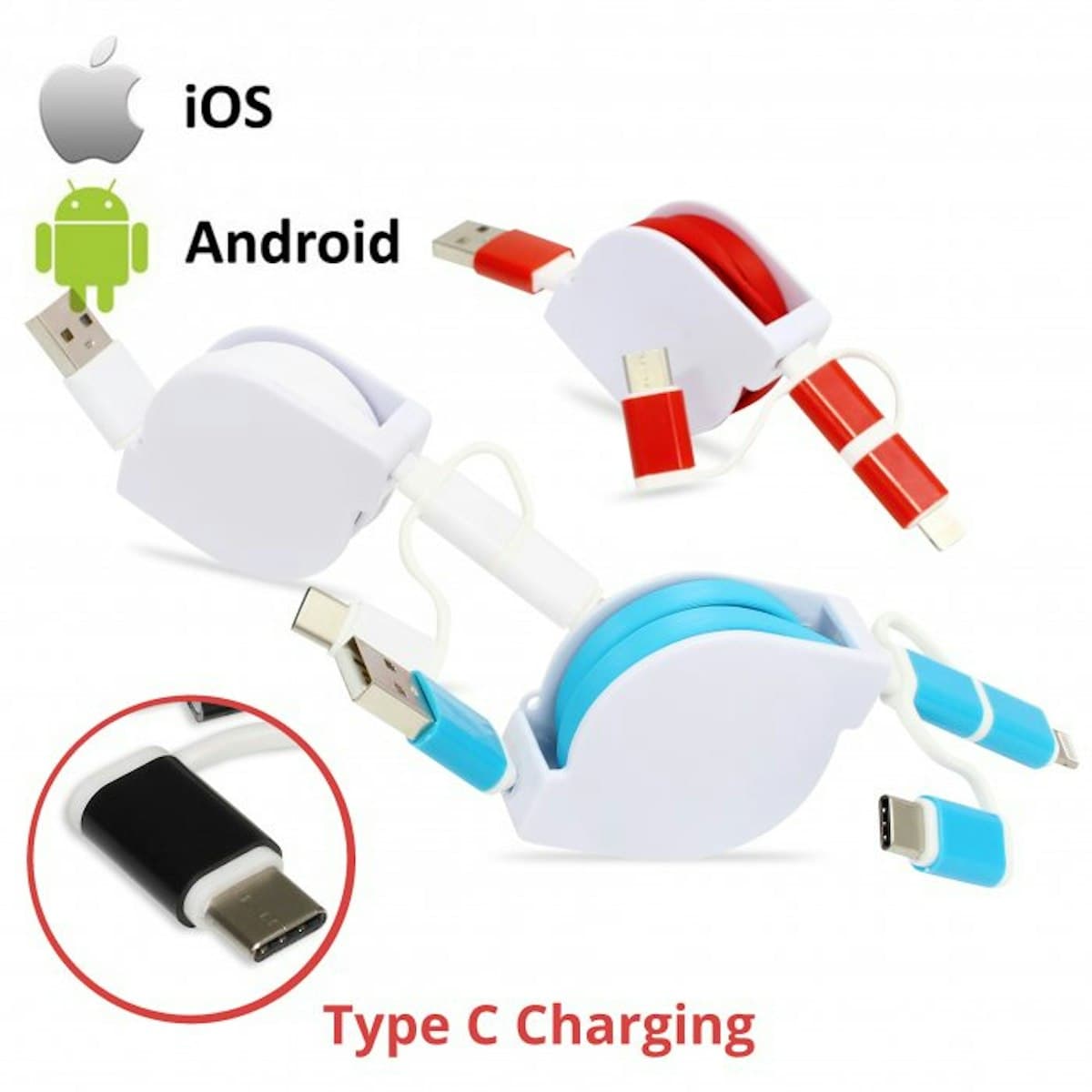Retractable Charging Cable (with Type-C) - custom logo