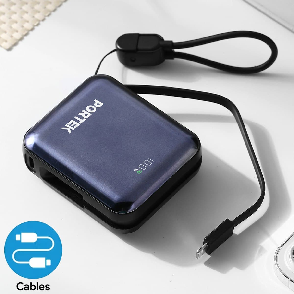 10,000mAh Pocket Powerbank with Cable - custom logo