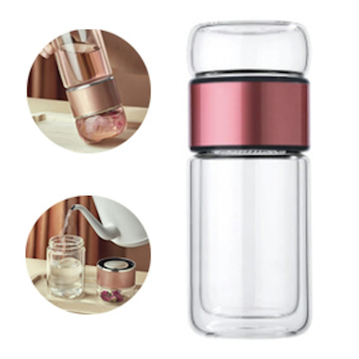 280ML Double Wall Glass Bottle with Tea Infuser Lid - custom logo