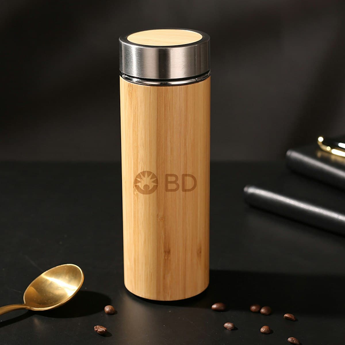 500ml Double Wall Bamboo Flask - custom logo