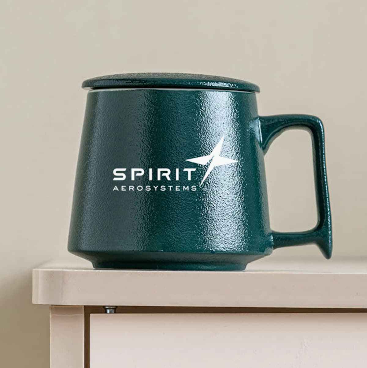 Cốc gốm đá 350ml có nắp - in logo