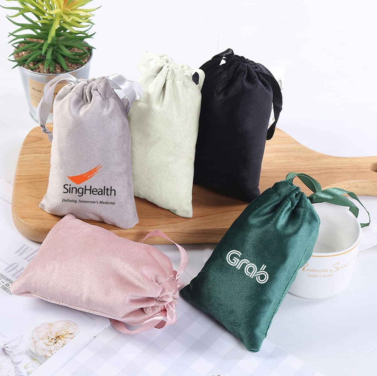 Signature Velvet Drawstring Pouch with Ribbon - custom logo