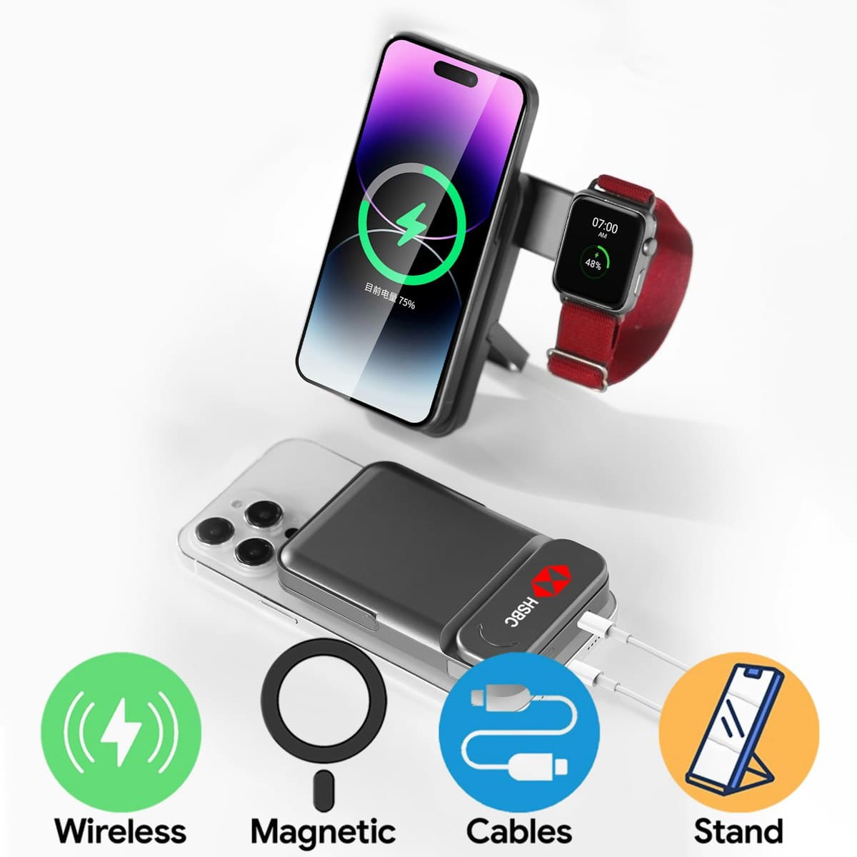 10,000mAh Dock 3-in-1 Wireless Powerbank with Stand - custom logo