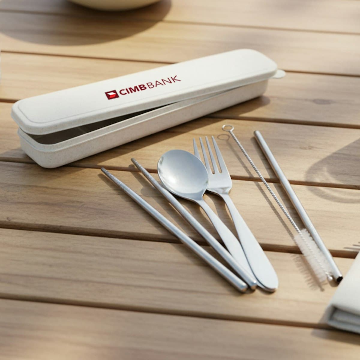 Stainless Steel Cutlery Set with Straw in Wheat Case - custom logo