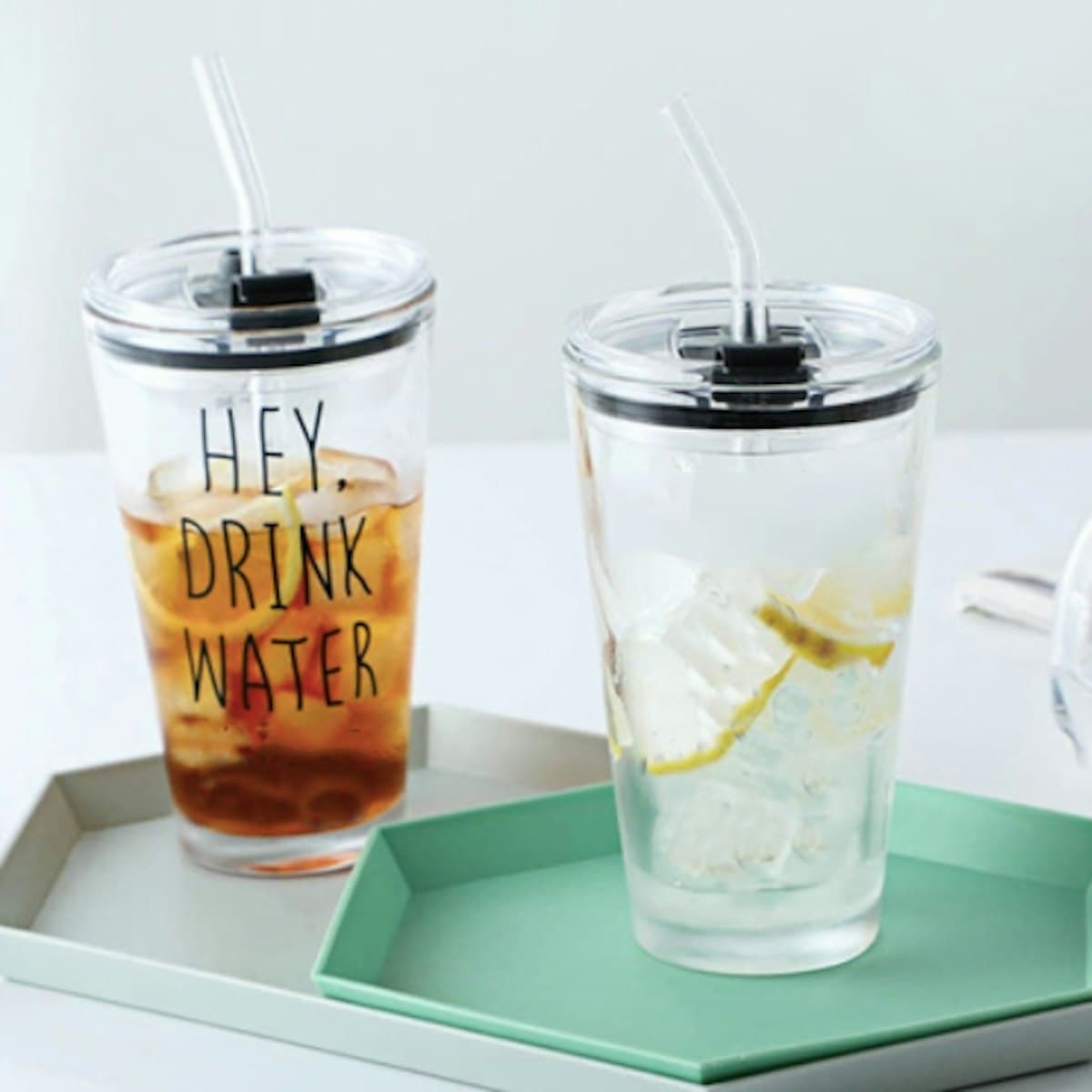 450ml Clear Premium Glass Tumbler with Straw - custom logo