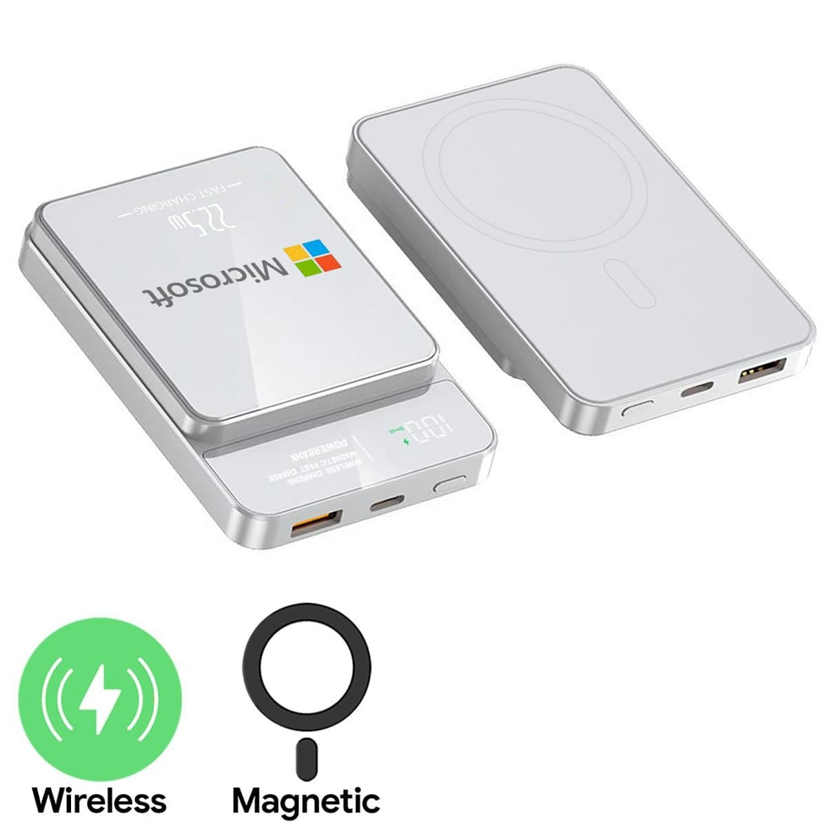 10,000mAh Modish Magnetic Wireless Powerbank - custom logo
