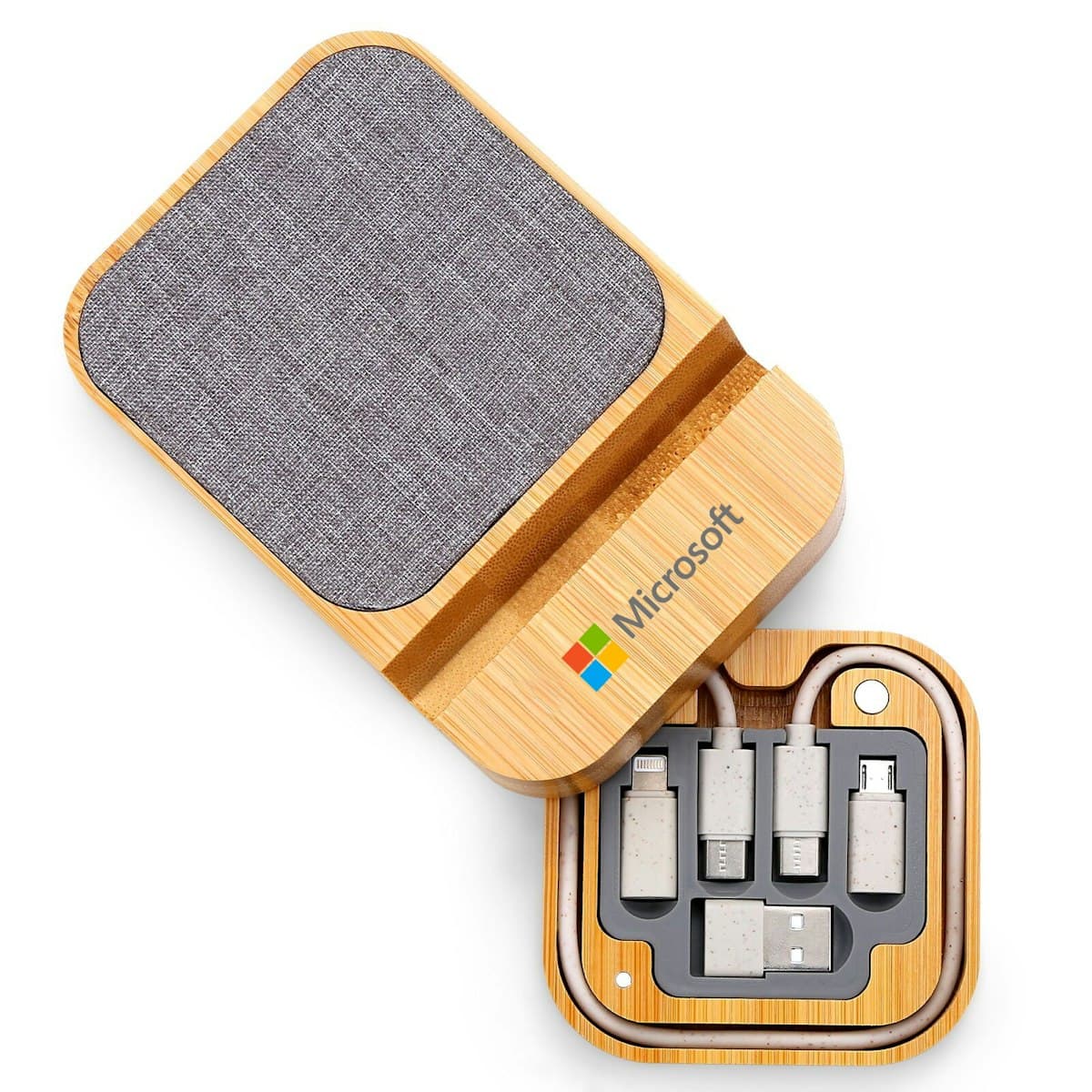15W Bamboo Wireless Charger with Cable Kit - custom logo
