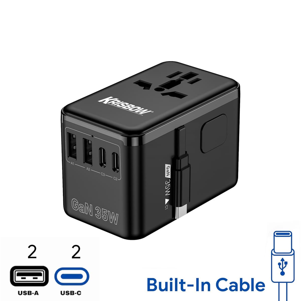 35W Bon Travel Adaptor with Retractable Cable - custom logo