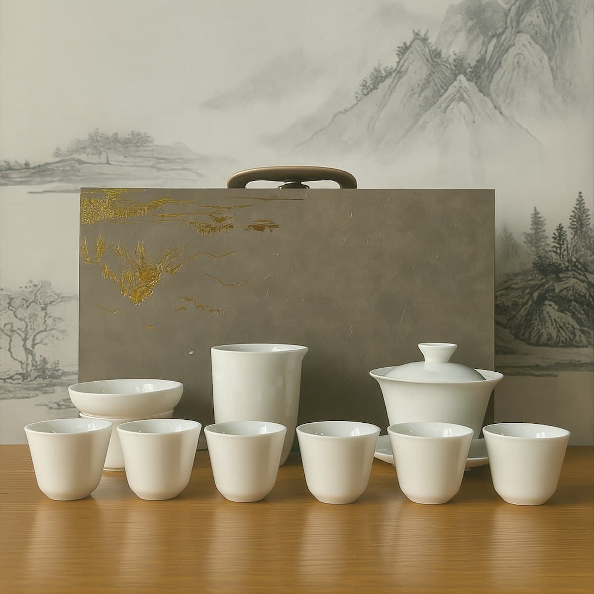 Bộ ấm trà gốm sứ Trung Hoa 9 chiếc - in logo