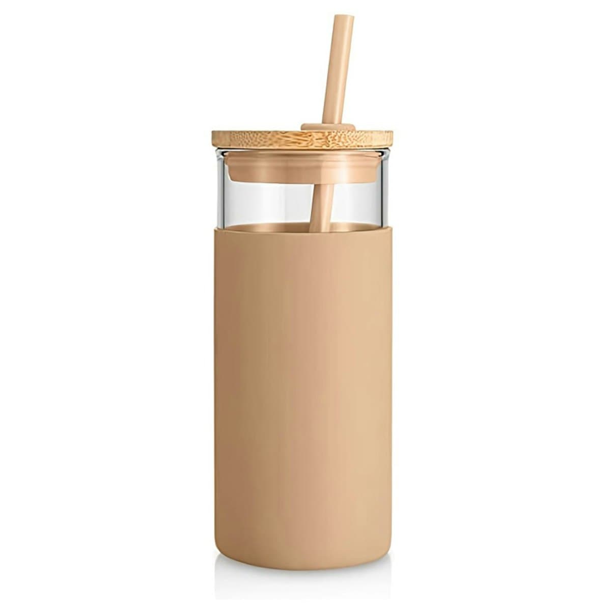 500ml Glass Tumbler with Bamboo Lid and Straw - custom logo