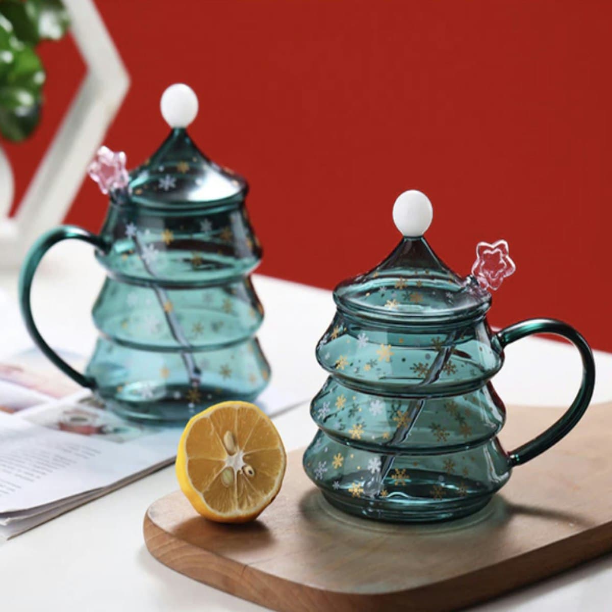 400ml Christmas Tree Shaped Glass with Spoon - custom logo