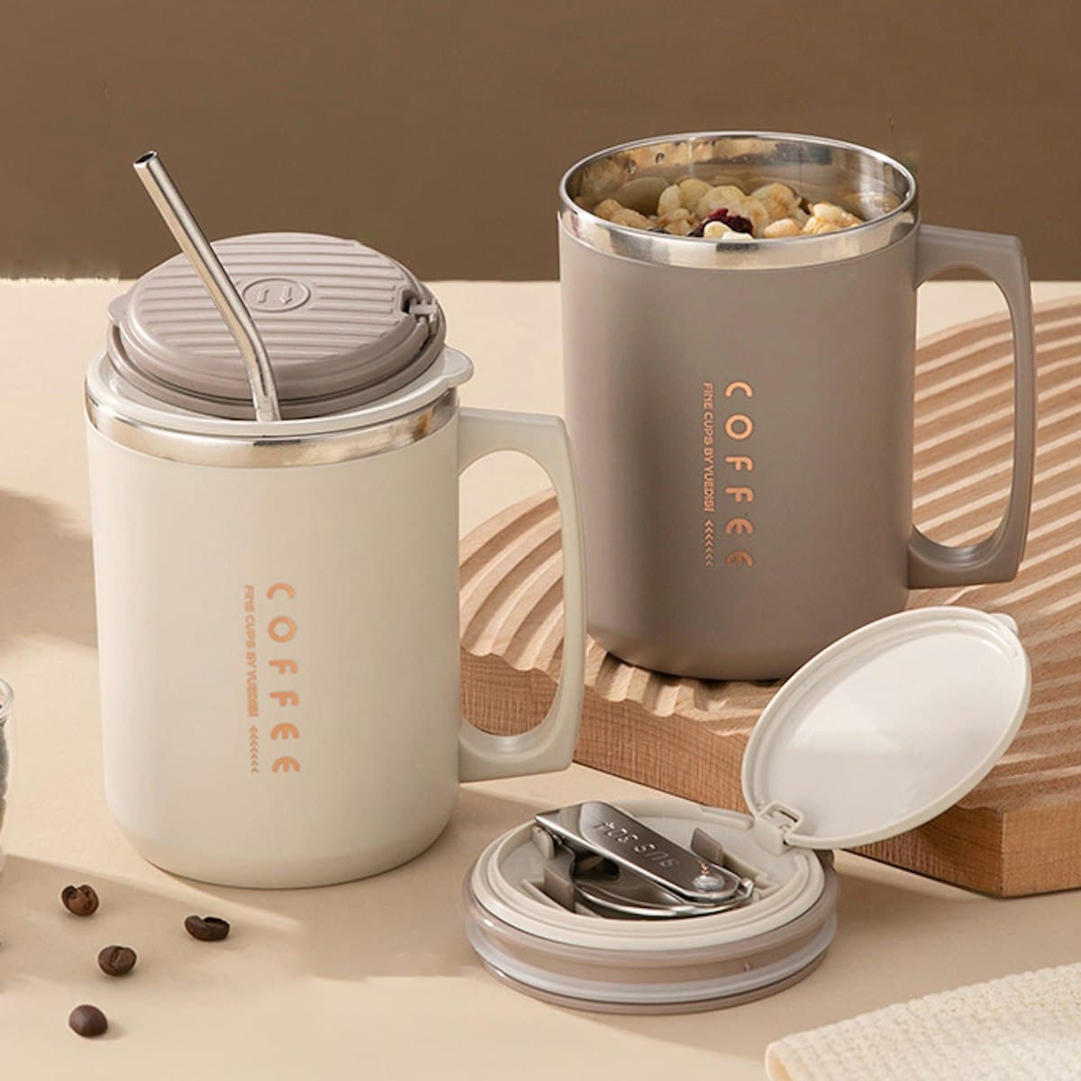 480ml Explorer Stainless Steel Mug with Straw and Spoon - custom logo