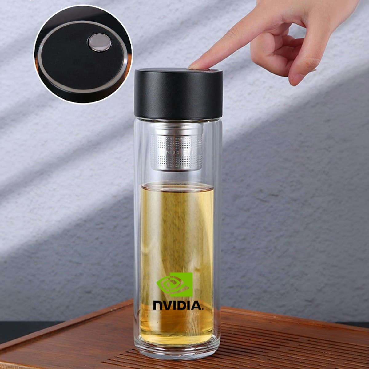 300ml Double Wall Glass Bottle with Magnetic Infuser - custom logo