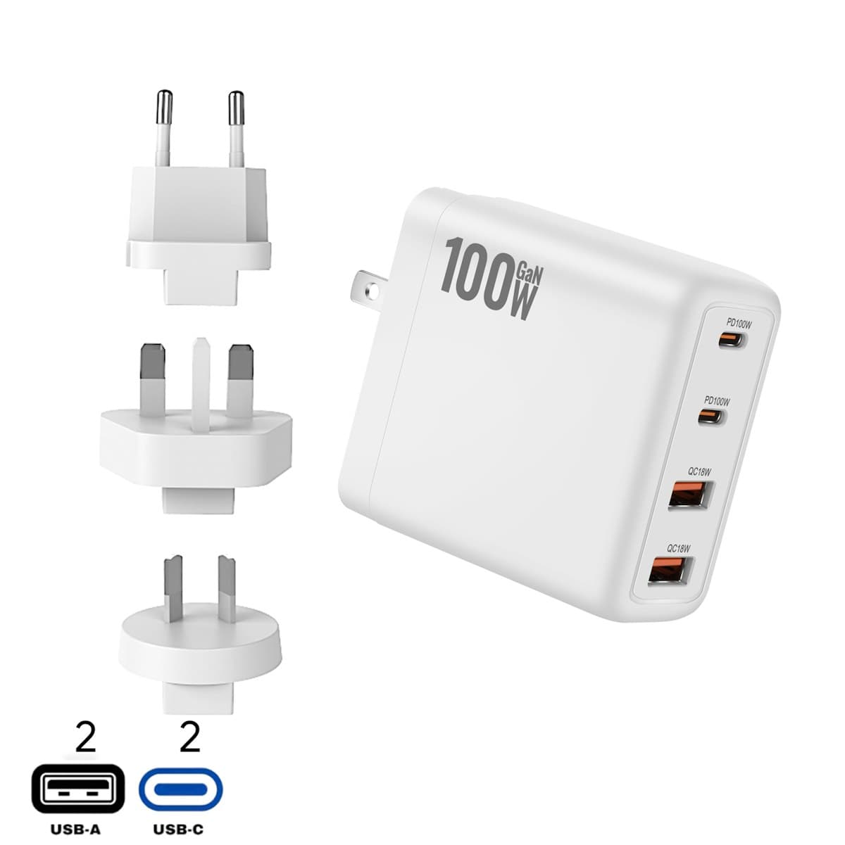 100W Wally GaN Travel Adaptor cum Wall Charger - custom logo