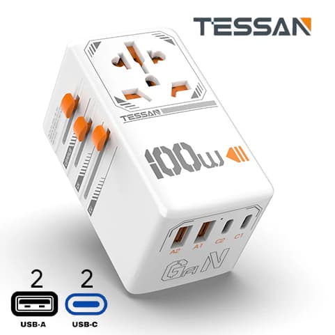 100W Fast Charging Universal Adaptor with 2 USB C & 2 USB Charging Ports - custom logo